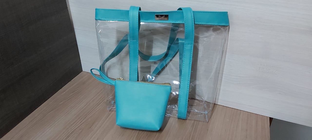 BOLSA EM COURINO E PVC CRISTAL